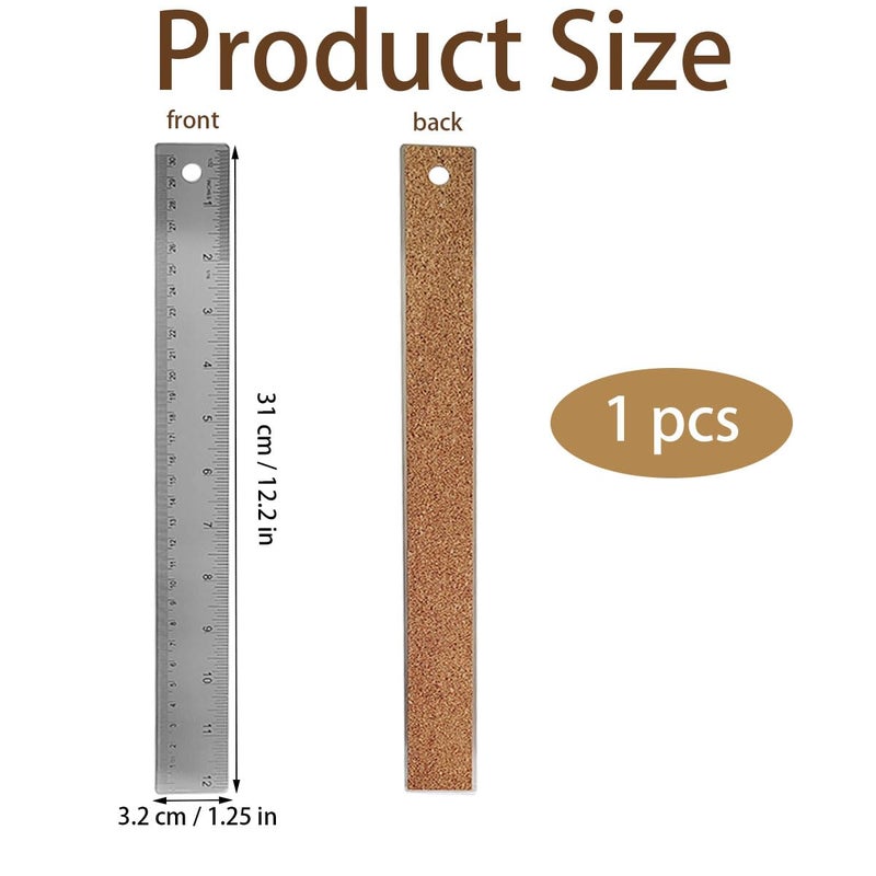 ZTEOFO 12-Inch Stainless Steel Metal Ruler with Non-Slip Cork Backing - 1 Pack - Image 3